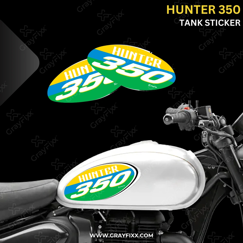 Tank Side Sticker Compatible with Hunter 350 | Made in Premium Gloss Vinyl with FPF (Fade Protection Film), Precut Sticker, Waterproof, Pack of 1